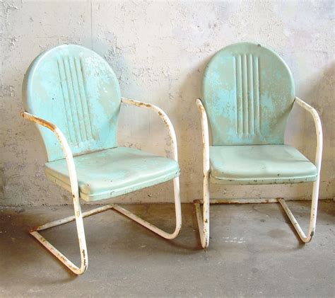 Retro outdoor chair multiple colors. Retro Metal Lawn Chairs Pair Rustic Vintage Porch Furniture