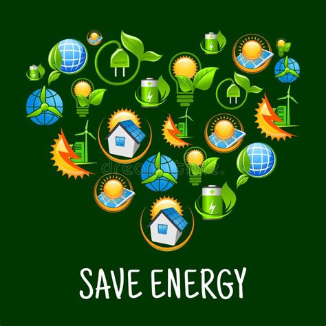 Eco Heart With Icons Of Save Energy Green Power Stock Vector