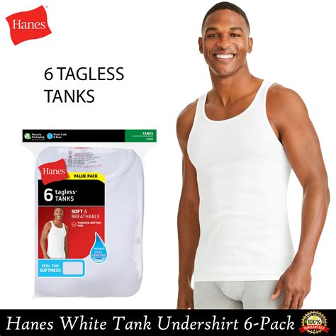 Hanes Mens Tagless Comfortsoft White A Shirt 6 Pack Shirts Tank