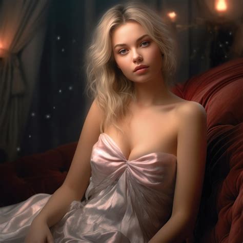 Premium Ai Image A Woman With Blonde Hair And A Pink Dress Sits On A