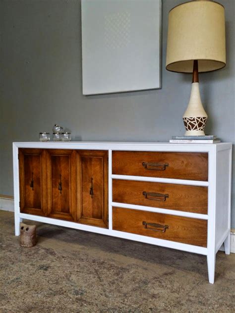 Vintage Ground Mid Century White Wood Credenza Media Console Buffet