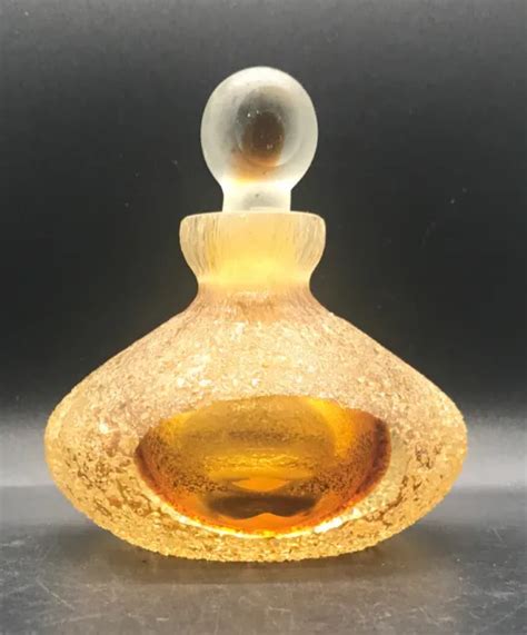 Saks Fifth Avenue Crystal Gold Amber Perfume Bottle With Textured Glass