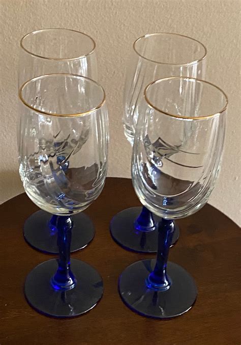 Vintage Lenox Blue Stem Wine Glasses With Gold Trim And Cobalt Etsy