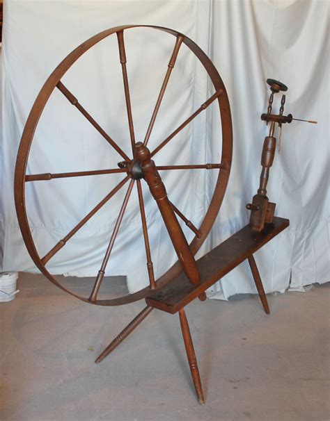 Bargain Johns Antiques Antique Large Wooden Wheel Flax Spinning
