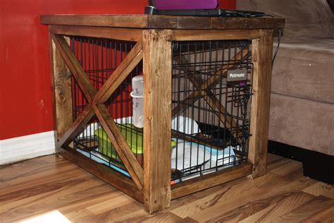 I would build a removable wooden cover for the crate so it could take the place of an end table. Woodwork Wood Dog Crate End Table Plans PDF Plans