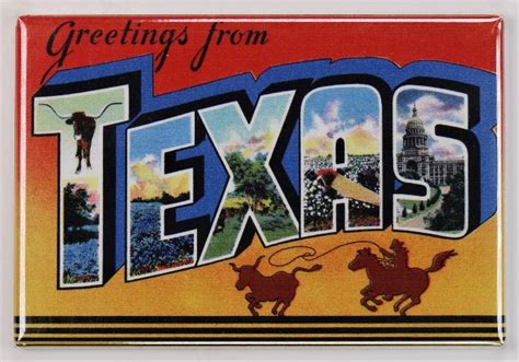 Greetings From Texas Postcard Fridge Magnet San Antonio Austin Dallas