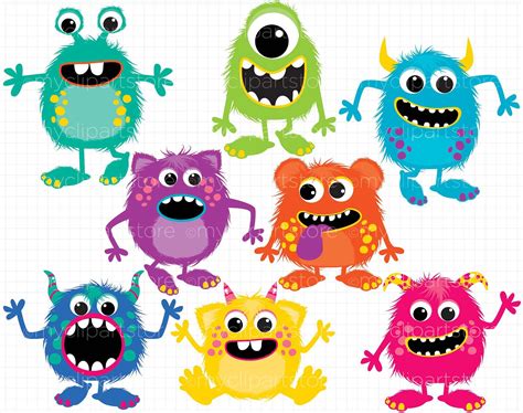 Fluffy Monsters Vector Clipart By Myclipartstore On Creativemarket