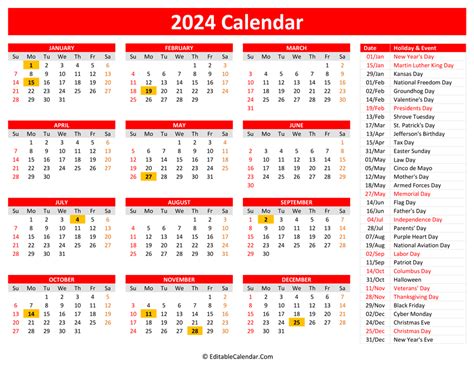 2024 Printable Calendar With Holidays