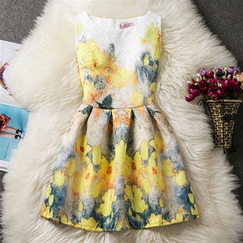 Naivepin Girls Dress 2017 Summer Yellow Flower Print Dresses For