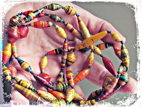 Paper Bead Necklace~ Long Multi Color~natural African~ Jewelry Fair