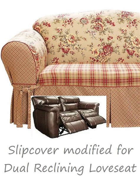 Dual Reclining Loveseat Slipcover Shabby Toile Red Sure Fit Cover