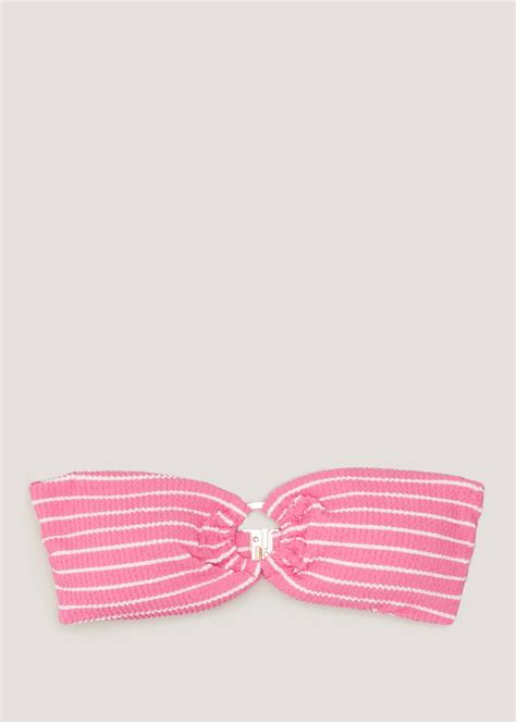 Pink Stripe Crinkle Bandeau Bikini Top Matalan