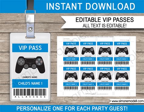 Playstation Birthday Party Vip Passes Video Game All Access Passes