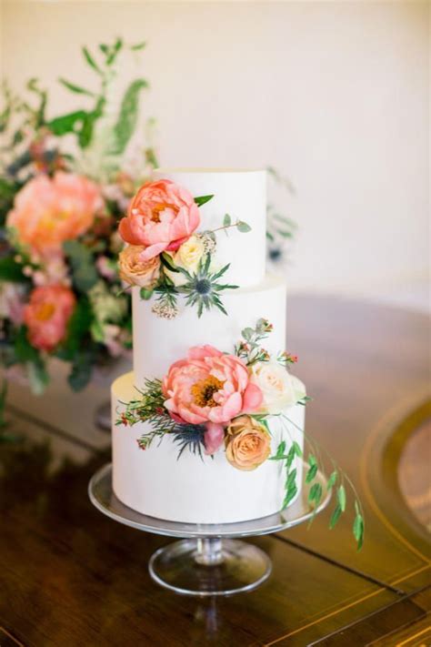 Coral Fresh Flower Wedding Cake Wedding Cake Peonies