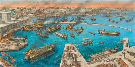 Burning Of The Egyptian Fleet In Alexandria Harbour 47ad Painting By