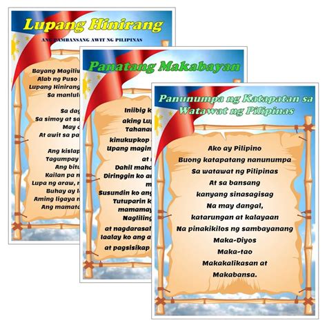 Lupang Hinirang Panatang Makabayan Filipino Tagalog Charts Shopee