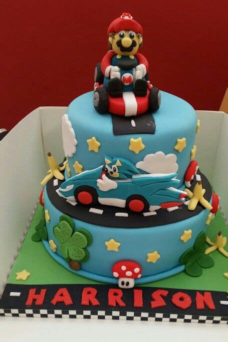 I love making cakes for aleha's family because each of the. Super Mario kart and Sonic the hedgehog birthday cake ...