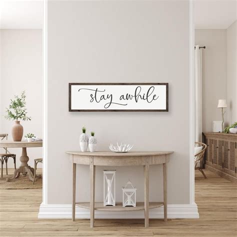 Stay Awhile Sign Stay Awhile Wood Sign Living Room Wall Etsy Entryway