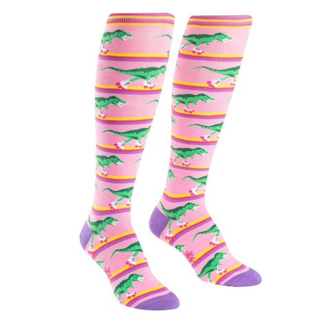 Rollersaurus Rex Knee Socks Womens Knee High Socks Funky Socks Dinosaur Socks