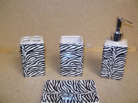 Af Zebra Stripe Print Bathroom Accessories Set Lotion Dispenser Soap