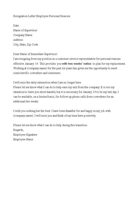 Resignation Letter Employee Personal Reasons How To Create A