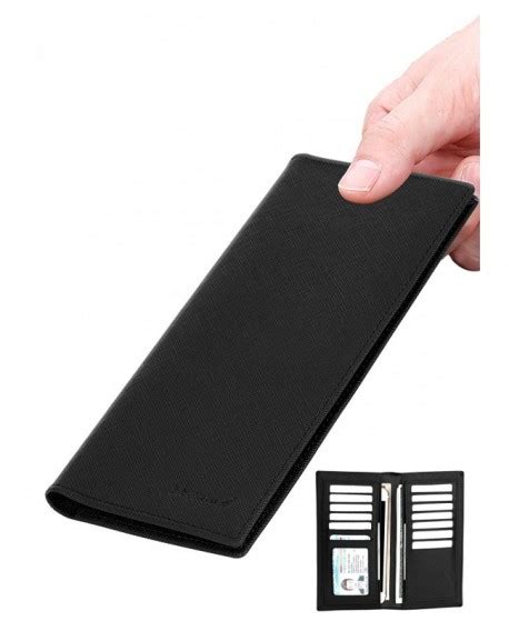 slim wallet leather long bifold wallet card holder with rfid blocking t wrap black
