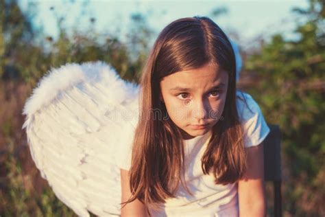 Little Girl With Angel Wings And White Dress Stock Image Image Of
