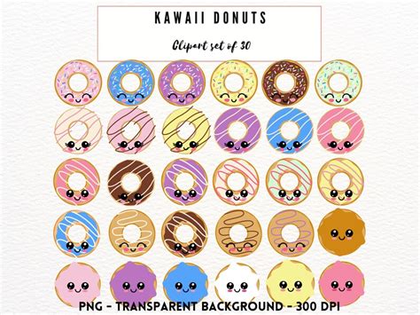 Kawaii Food Clipart Donuts Clipart Bundle Doughnut Clipart Etsy
