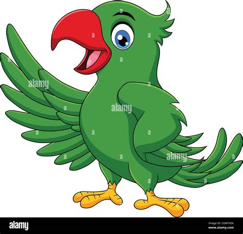 Cute Green Parrot Cartoon Vector Illustration Stock Vector Image And Art