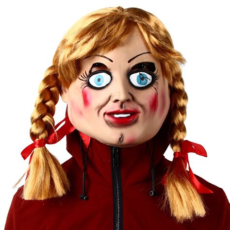Annabelle Mask Wig Scary Doll Horror Film Fancy Dress Party Cosplay