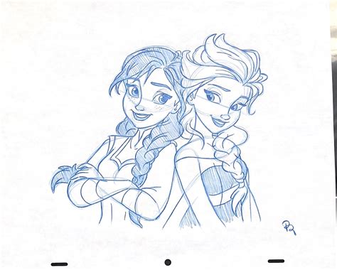 Disney Frozen Anna And Elsa Drawing Signed By Peter Reyes In