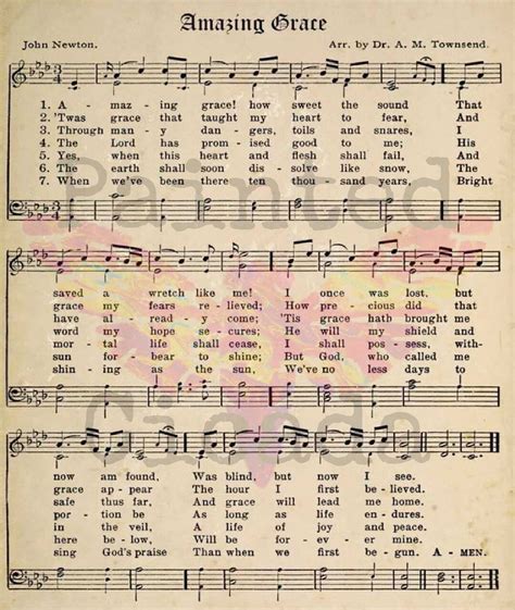 Amazing Grace Printable Sheet Music Hymn Art Paper Etsy
