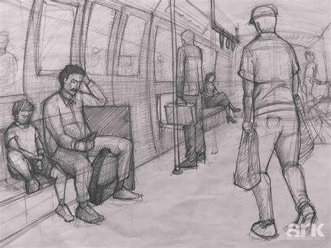 A Drawing Of People Waiting For The Subway
