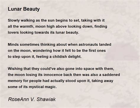 Lunar Beauty Lunar Beauty Poem By Roseann V Shawiak