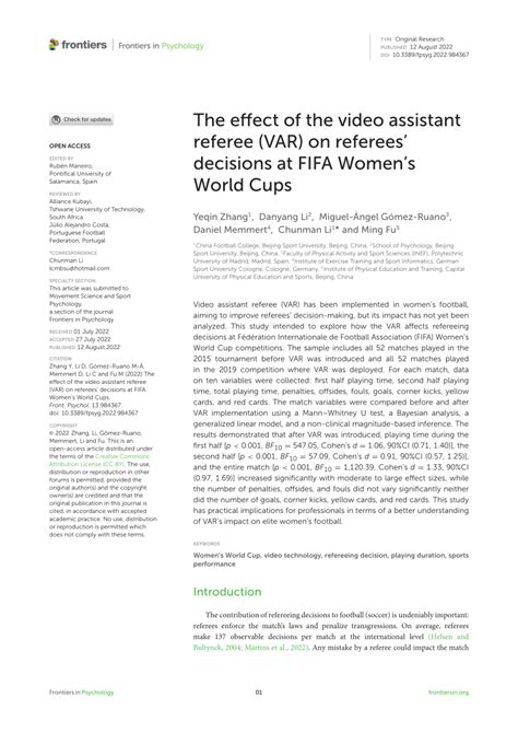 Pdf The Effect Of The Video Assistant Referee Var On Referees