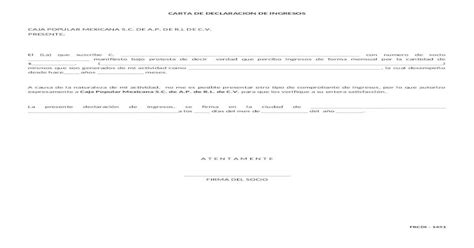 Carta De Declaracion De Ingresos Docx Document