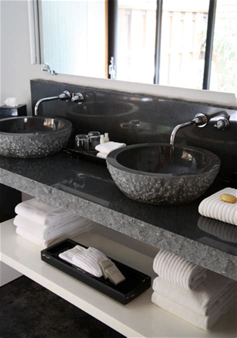 Handcrafted to exhibit the beautiful veining of the black marble, these accessories elevate the look of the bath. Black Granite Vanity - Contemporary - bathroom - Paul ...