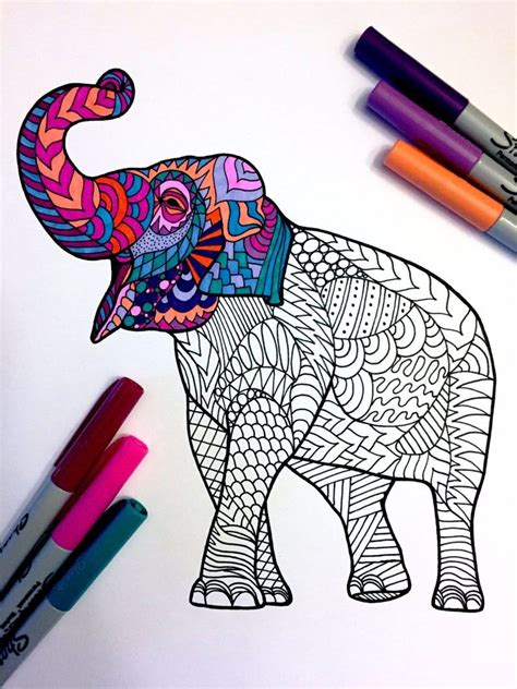Load more similar pdf files. Asian Elephant PDF Zentangle Coloring Page | Etsy in 2020 | Elephant drawing, Asian elephant ...