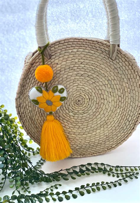 embroidered sunflower tassel tassel accessory feminist t etsy