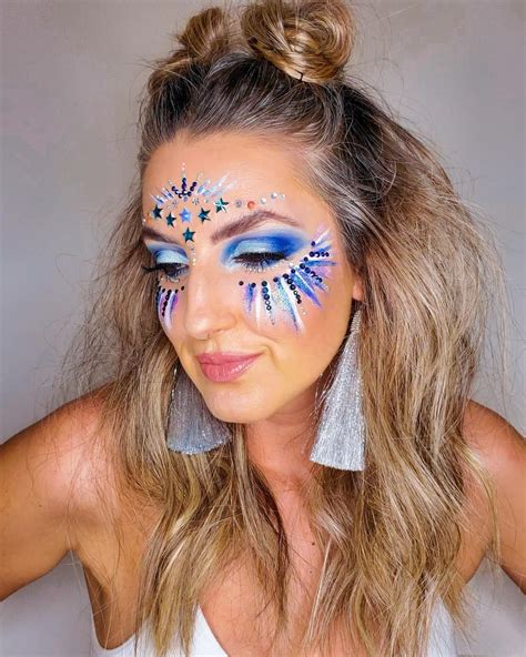 Blue Star Face Jewel Starlight Festival Makeup Glitter Rave Makeup