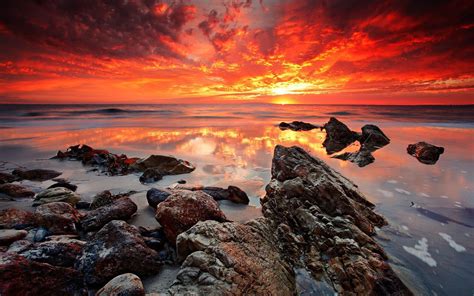 Fiery Ocean Sunset Hd Wallpaper Background Image 1920x1200