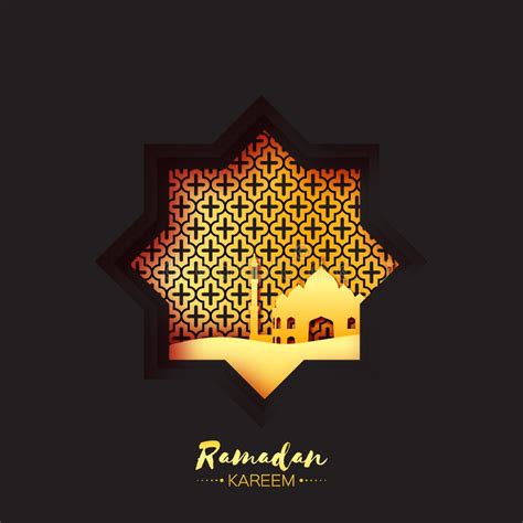 Black Gold Origami Mosque Star Window Ramadan Kareem Greeting Card
