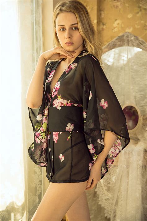 Sexy Japanese Kimono Lingerie Costume Set Robe With Bow Beltg String