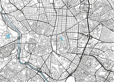 Ilustración De Blanco Y Negro Vector Mapa De La Ciudad De Madrid Con