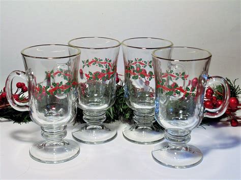 Libbey Holiday Footed Mugs Christmas Holly Design Set Of 4 Etsy Christmas Holly Etsy
