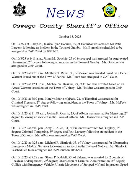 DISCLAIMER: All suspects... - Oswego County Sheriff's Office