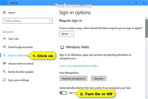 Face Turn On Or Off Automatically Unlock Screen In Windows 10 Tutorials