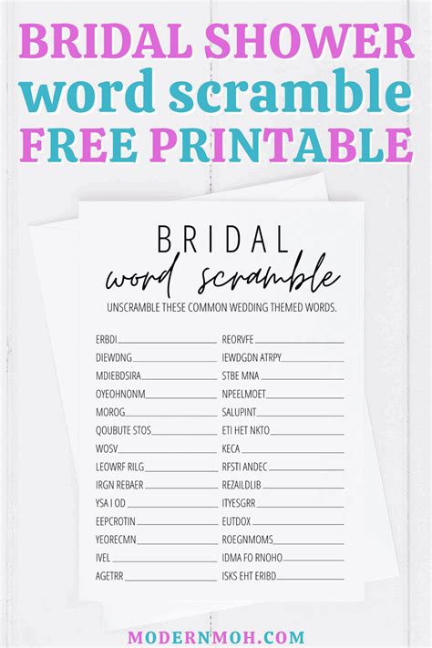 Bridal Shower Word Scramble Free Printable Modern Moh