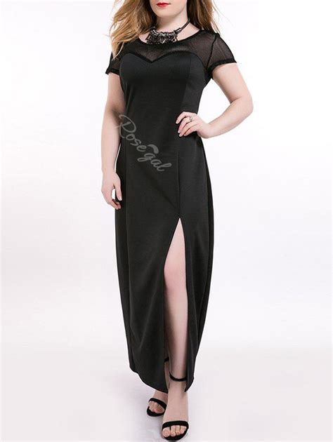 Black 4xl Plus Size High Slit Prom Maxi Dress