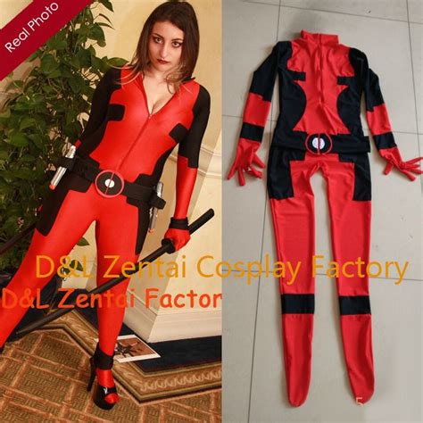 Women Sexy Lycra Catsuit Deadpool Costume With Belt [sh0946] 35 00 Cheap Zentai Suits For